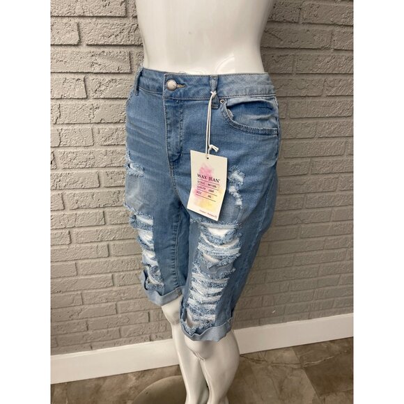 Wax Jeans Women Light Blue Stretch Distressed Bermuda Shorts Size 3XL - Picture 4 of 8